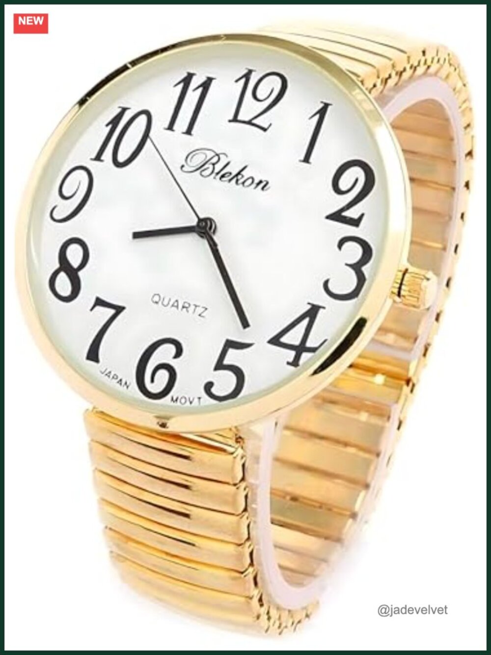Ladies Large Number Face Stretch Band Watch Gold